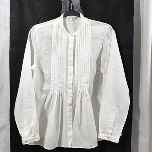 CAbi - White Blouse - Button Front with Pleats and Mandarin Collar